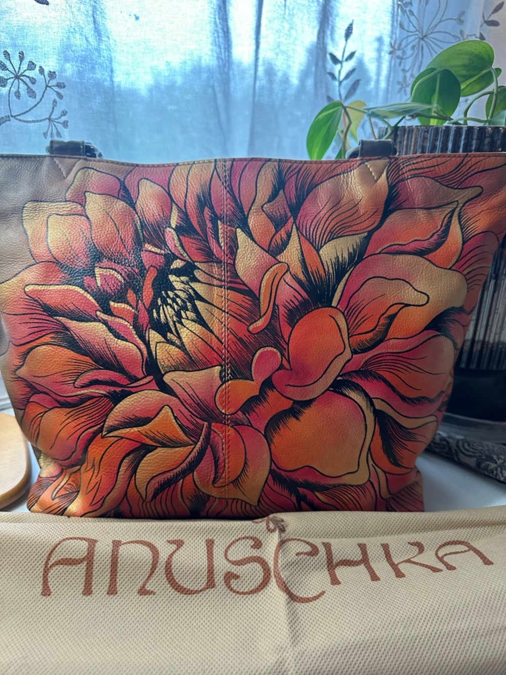 Anuschka Dreamy Dahlia Bronze Painted Leather Tote